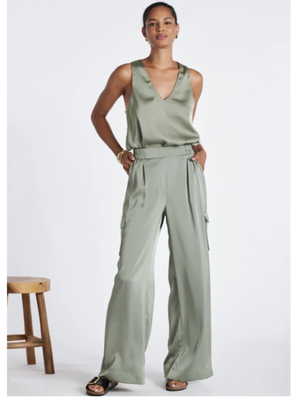 Women's Bishop + Young Sage Green Wide Leg Pants Set S
